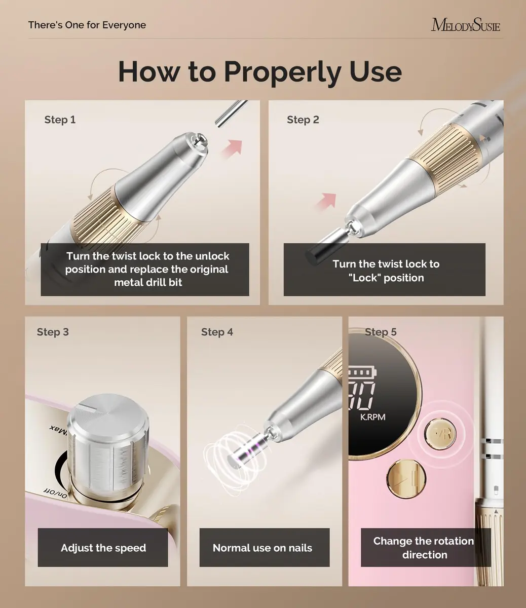 MelodySusie SC320F Rechargeable Nail Drill 30,000 RPM Pink | Beginner-Friendly Electric Nail File with HD Display - view 5