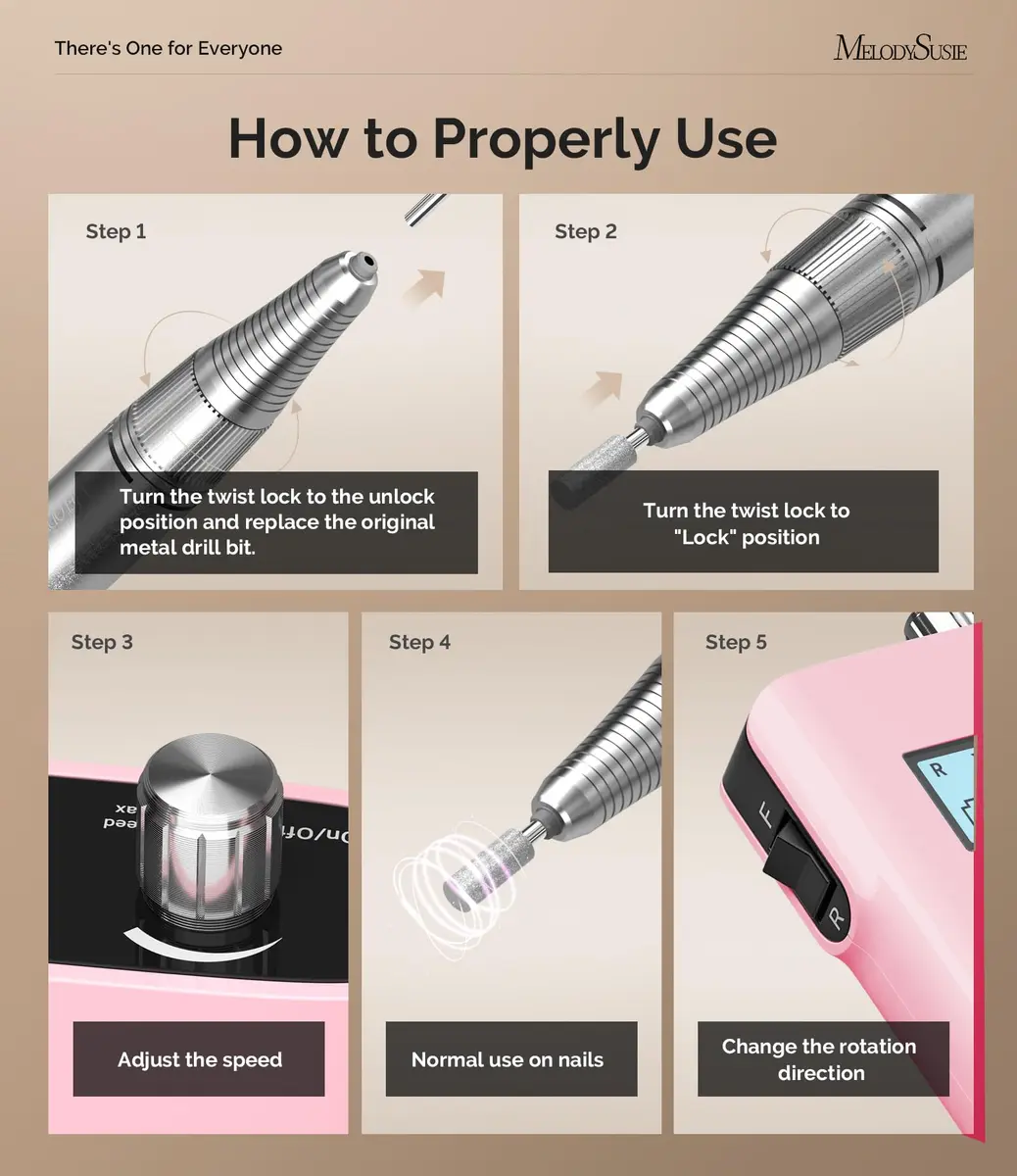 MelodySusie Nail Drill SC320H Pink | Cordless, 30000RPM, LCD Display, 10-14h Battery - view 3