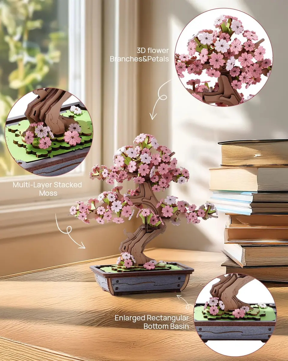 Rolife 3D Wooden Puzzle Flower for Adults | DIY Sakura Bonsai Tree | 263 Pieces - view 6