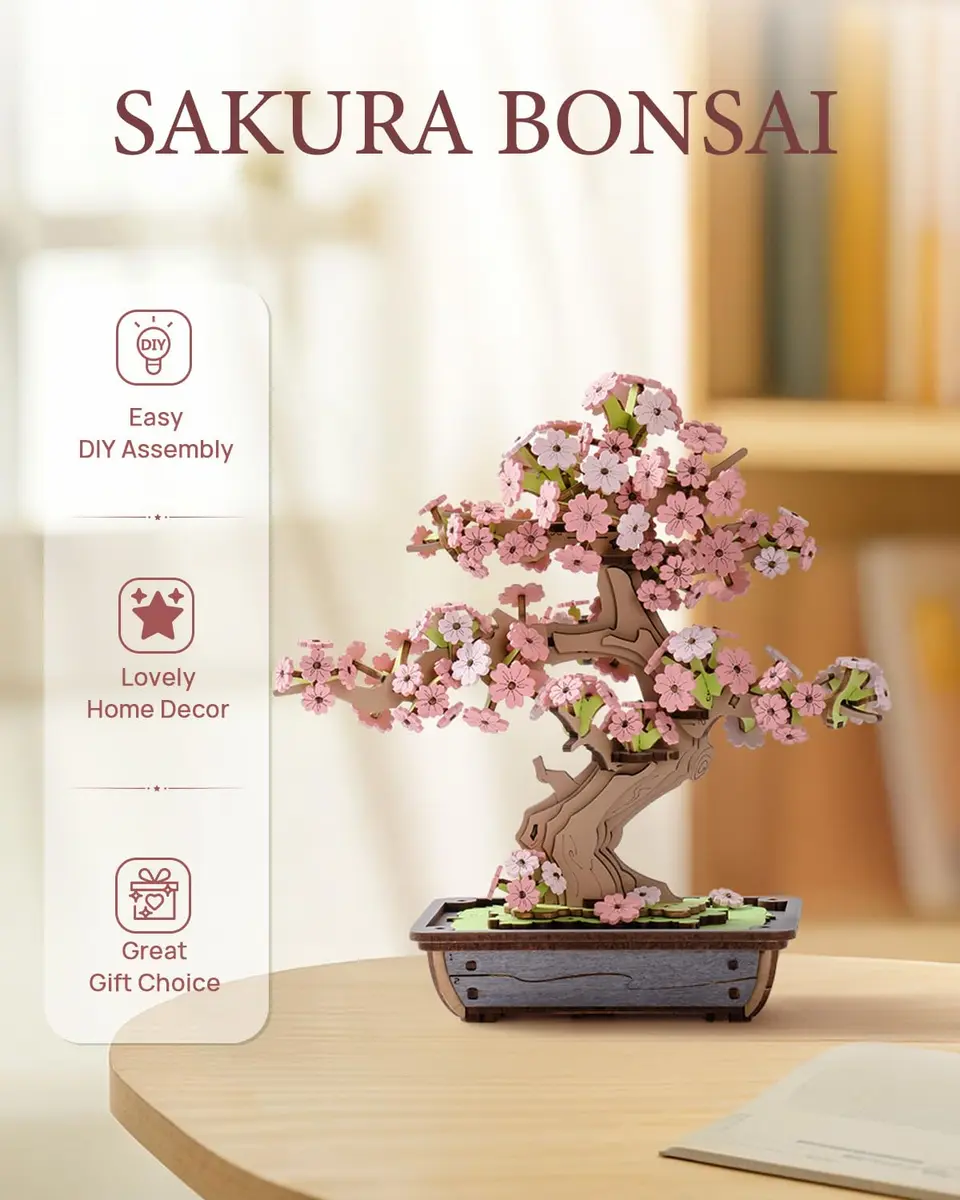 Rolife 3D Wooden Puzzle Flower for Adults | DIY Sakura Bonsai Tree | 263 Pieces - view 2