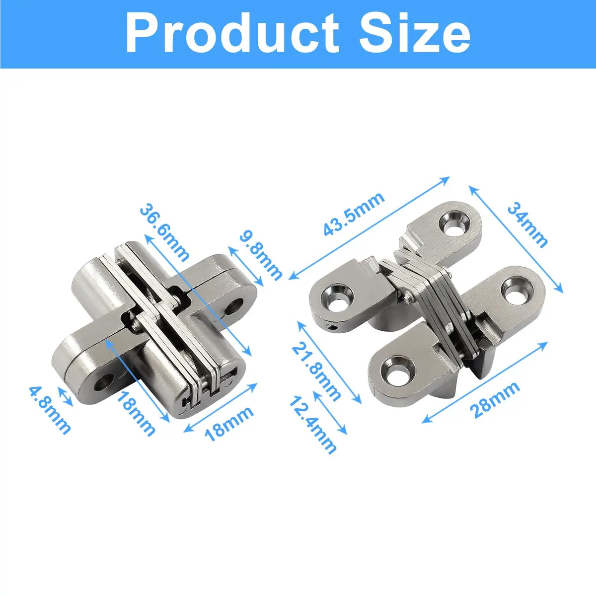 Rierdge 43.5 mm Hidden Hinge | Stainless Steel, 2pcs | Fully Invisible for Cabinets & DIY Projects - view 3