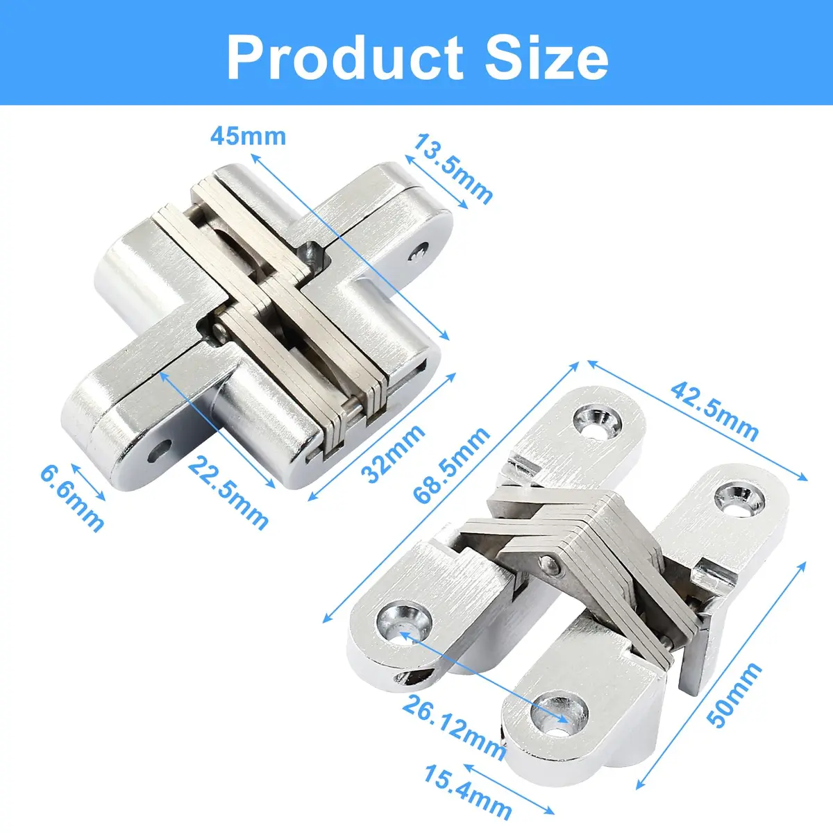 Rierdge 68.5 mm Hidden Hinge, Stainless Steel, 2 pcs | Durable Concealed Cabinet Hardware - view 3