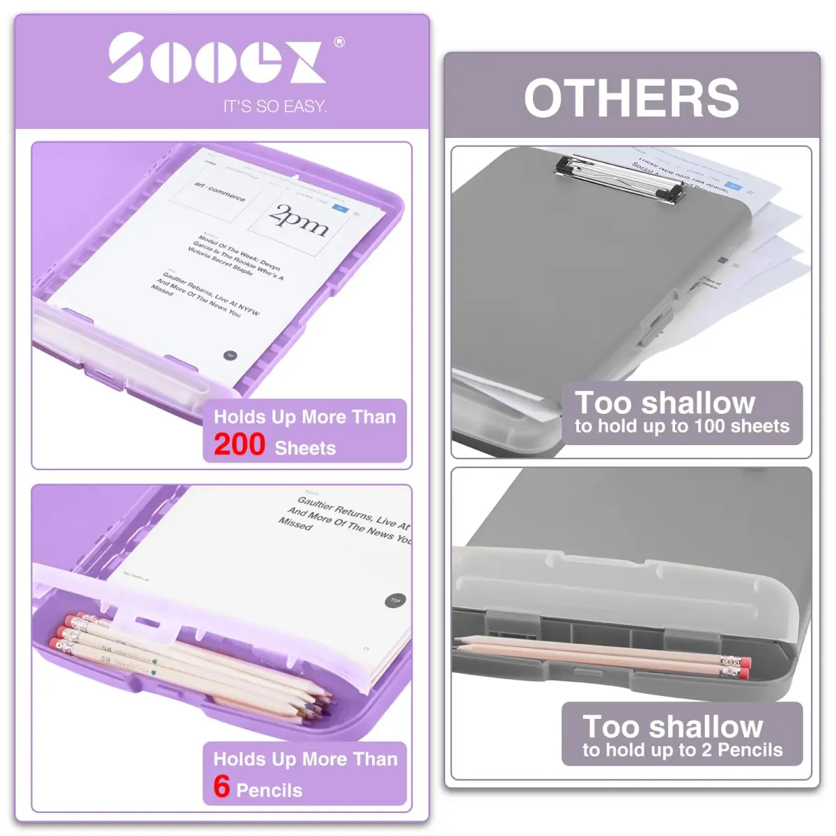 Sooez Clipboard with Storage, Light Purple With Rose Gold Clip, 8.5x11 Inch | Professional Organizer for Field Work - view 3