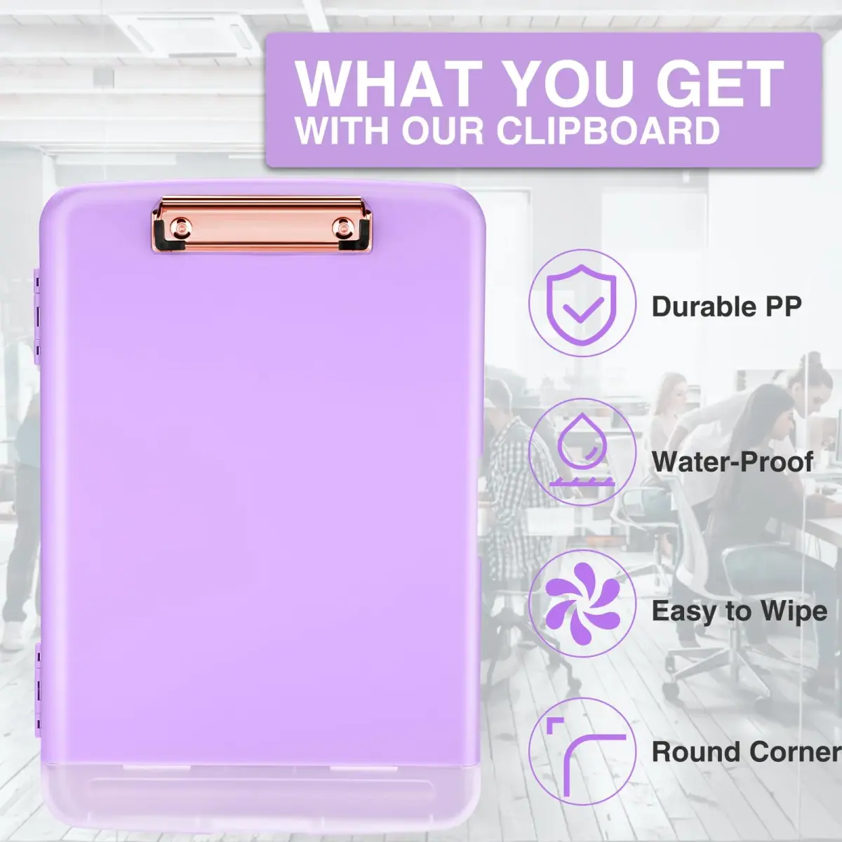 Sooez Clipboard with Storage, Light Purple With Rose Gold Clip, 8.5x11 Inch | Professional Organizer for Field Work - view 4
