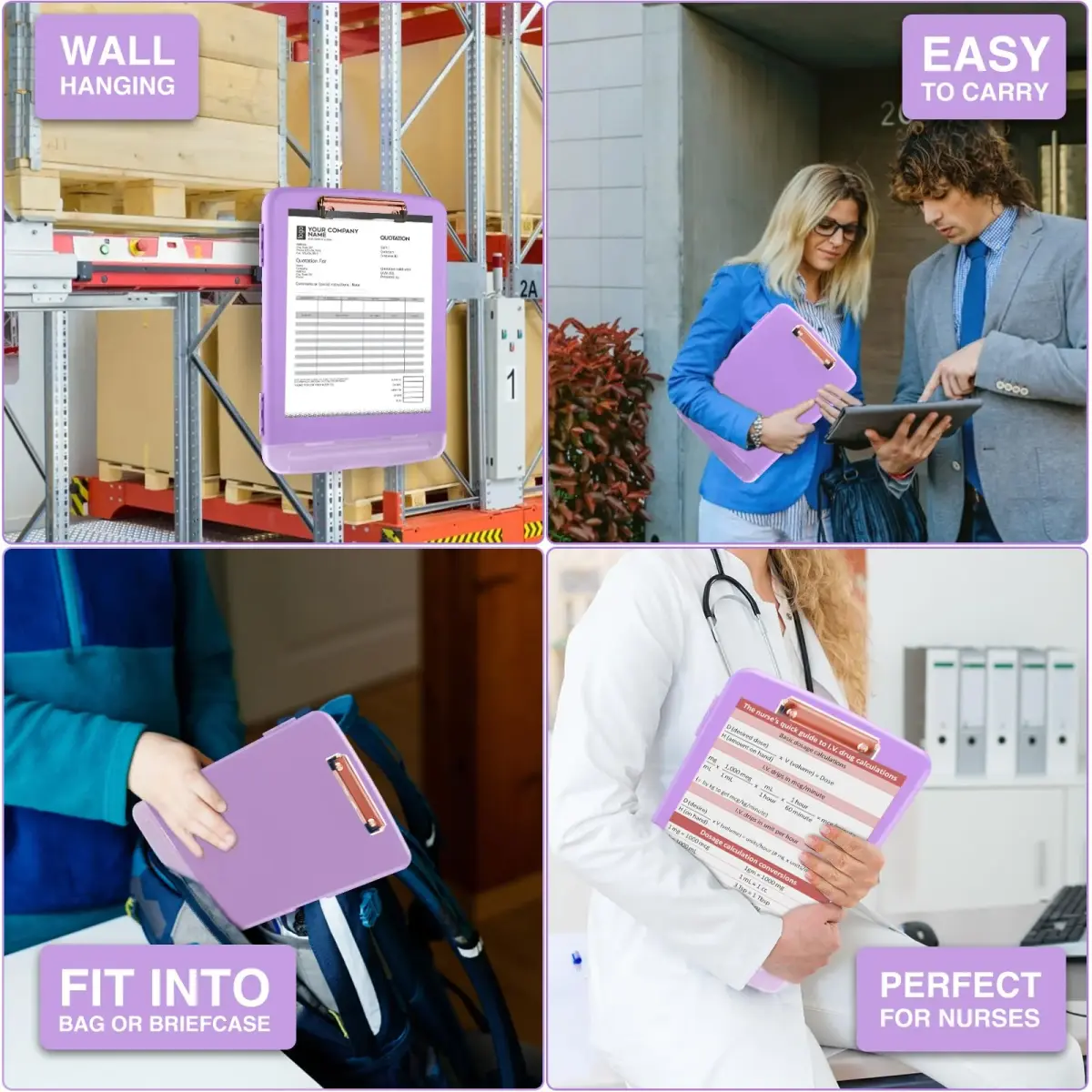 Sooez Clipboard with Storage, Light Purple With Rose Gold Clip, 8.5x11 Inch | Professional Organizer for Field Work - view 7