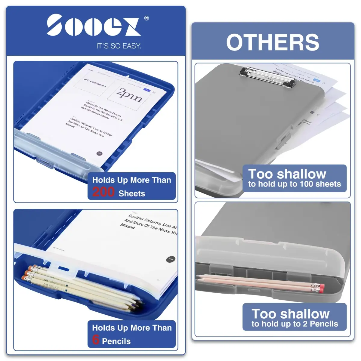 Sooez Storage Clipboard Dark Blue With Black Clip 8.5x11 Inch | High Capacity Organizer for Students & Professionals - view 2