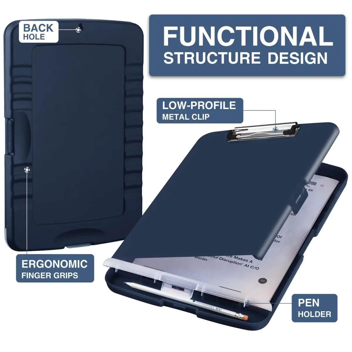 Sooez Storage Clipboard with Pen Holder 35.5 cm (14 in) | Holds 200+ Sheets & Pens - view 2