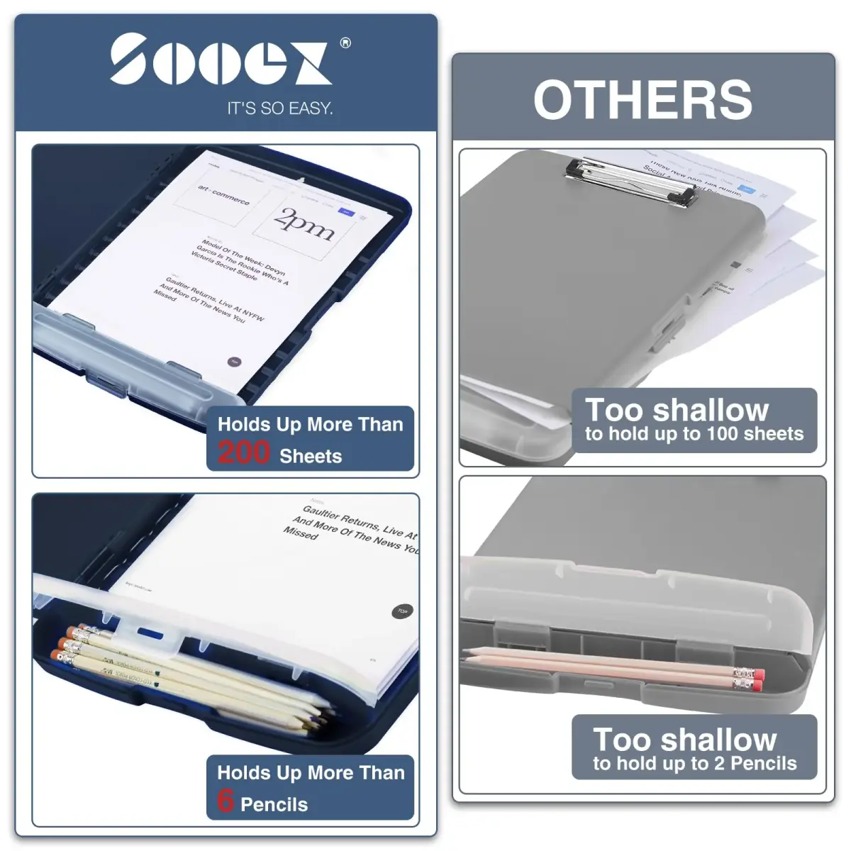 Sooez Storage Clipboard with Pen Holder 35.5 cm (14 in) | Holds 200+ Sheets & Pens - view 3