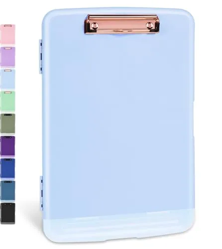 Sooez Storage Clipboard with Pen Holder, Heavy Duty Plastic Paper Organizer Folder Case, Letter / A4 Size (Baby Blue, 8.5x11) - main product image