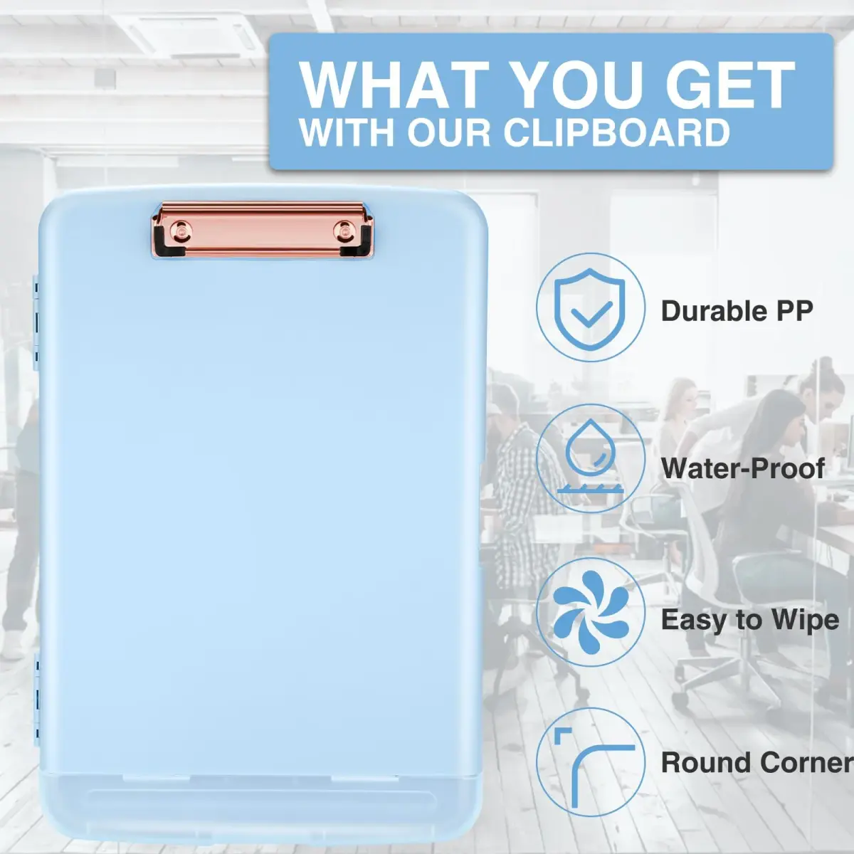 Sooez Storage Clipboard Baby Blue With Rose Gold Clip 36.8 cm (14.5 in) | High Capacity Paper Organizer - view 4