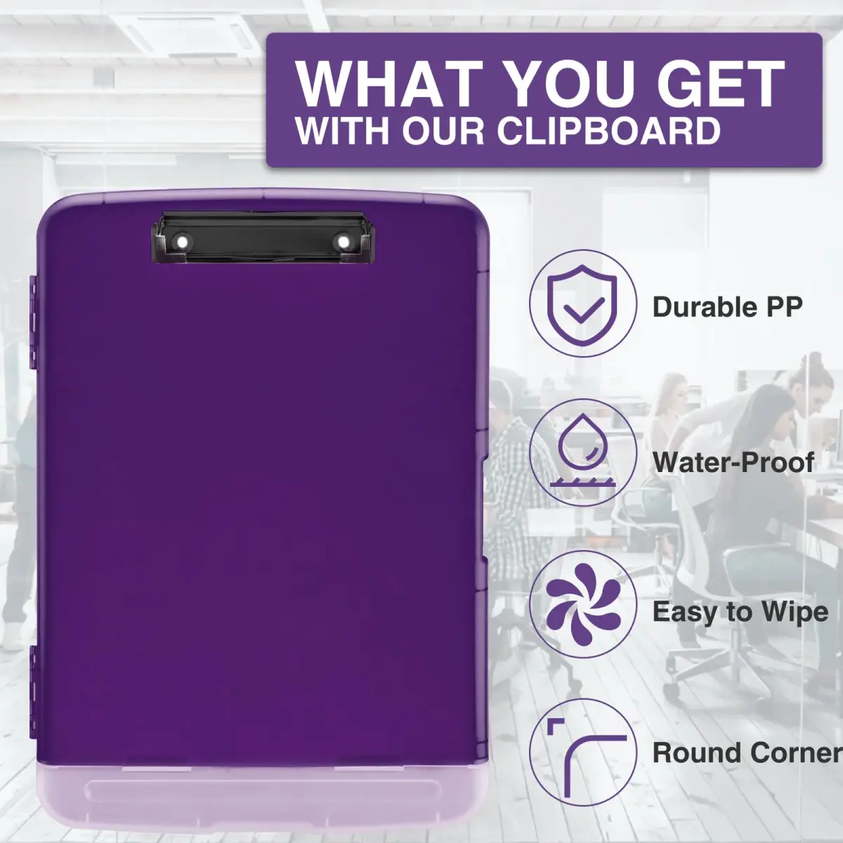 Sooez Storage Clipboard with Pen Holder, Dark Purple, 8.5x11 Inch | High Capacity for Students & Professionals - view 4