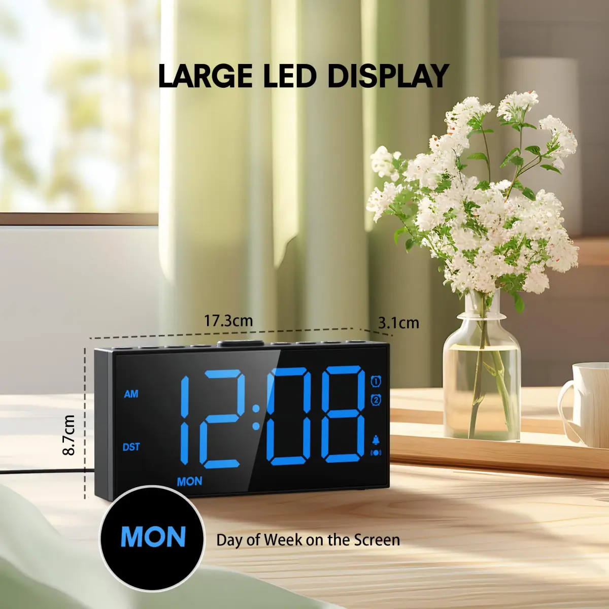 Mesqool Loud Alarm Clock with Bed Shaker & Dual Alarms, USB Port | 18.2 cm (7.5 inch) Display, Battery Backup - view 6