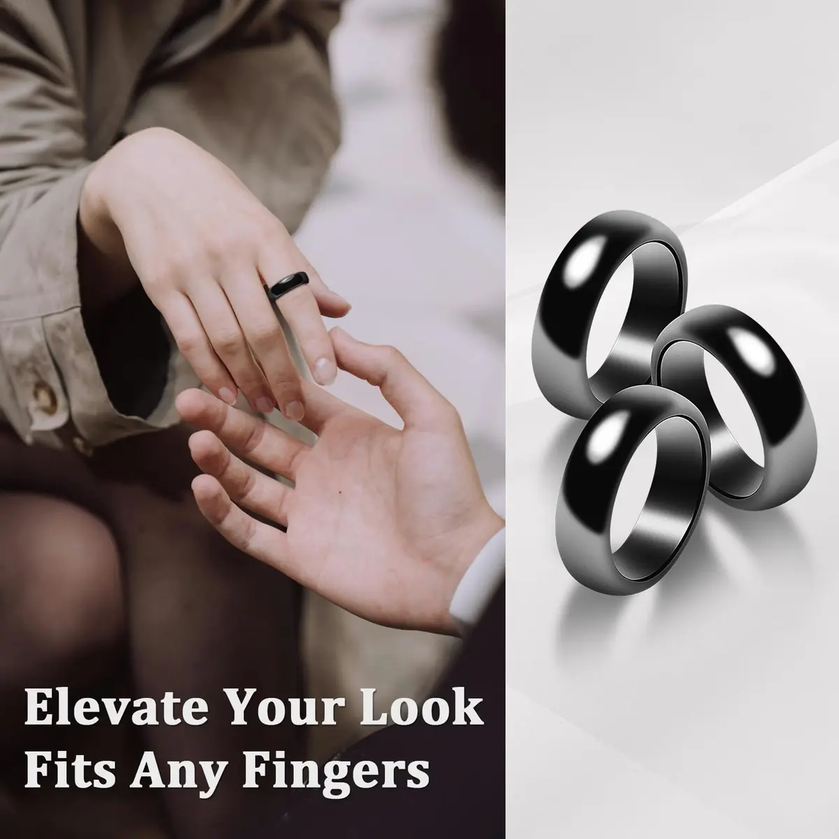 Fashtour Magnetic Hematite Rings, 3 Pack Black Rings for Men & Women 6mm Wide | Root Chakra Healing & Stress Relief - view 5