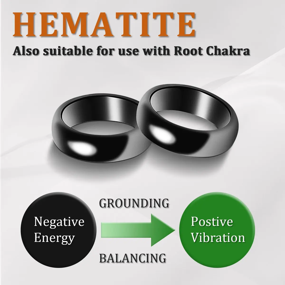 Fashtour Magnetic Hematite Rings, 3 Pack Black Rings for Men & Women 6mm Wide | Root Chakra Healing & Stress Relief - view 2
