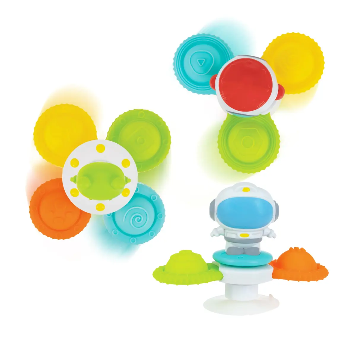 Nuby Suction Spinner Toys with Spinning Poppers – 3 Pack Baby Fidget Toys for High Chair & Bath, Space Theme, 12m+ | Bright Colors & Safe Materials - main product image