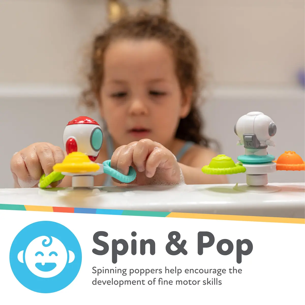 Nuby Suction Spinner Toys with Spinning Poppers – 3 Pack Baby Fidget Toys for High Chair & Bath, Space Theme, 12m+ | Bright Colors & Safe Materials - view 2