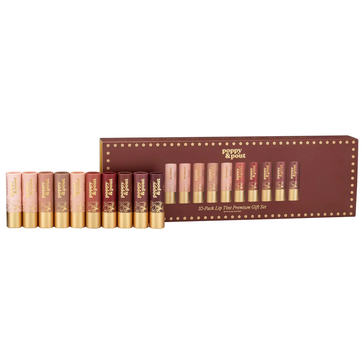 Poppy & Pout All Natural Lip Tints, 10pk | Sustainable Cardboard Tubes, Beeswax, Vitamin E, Coconut Oil (0.3oz each) - main product image