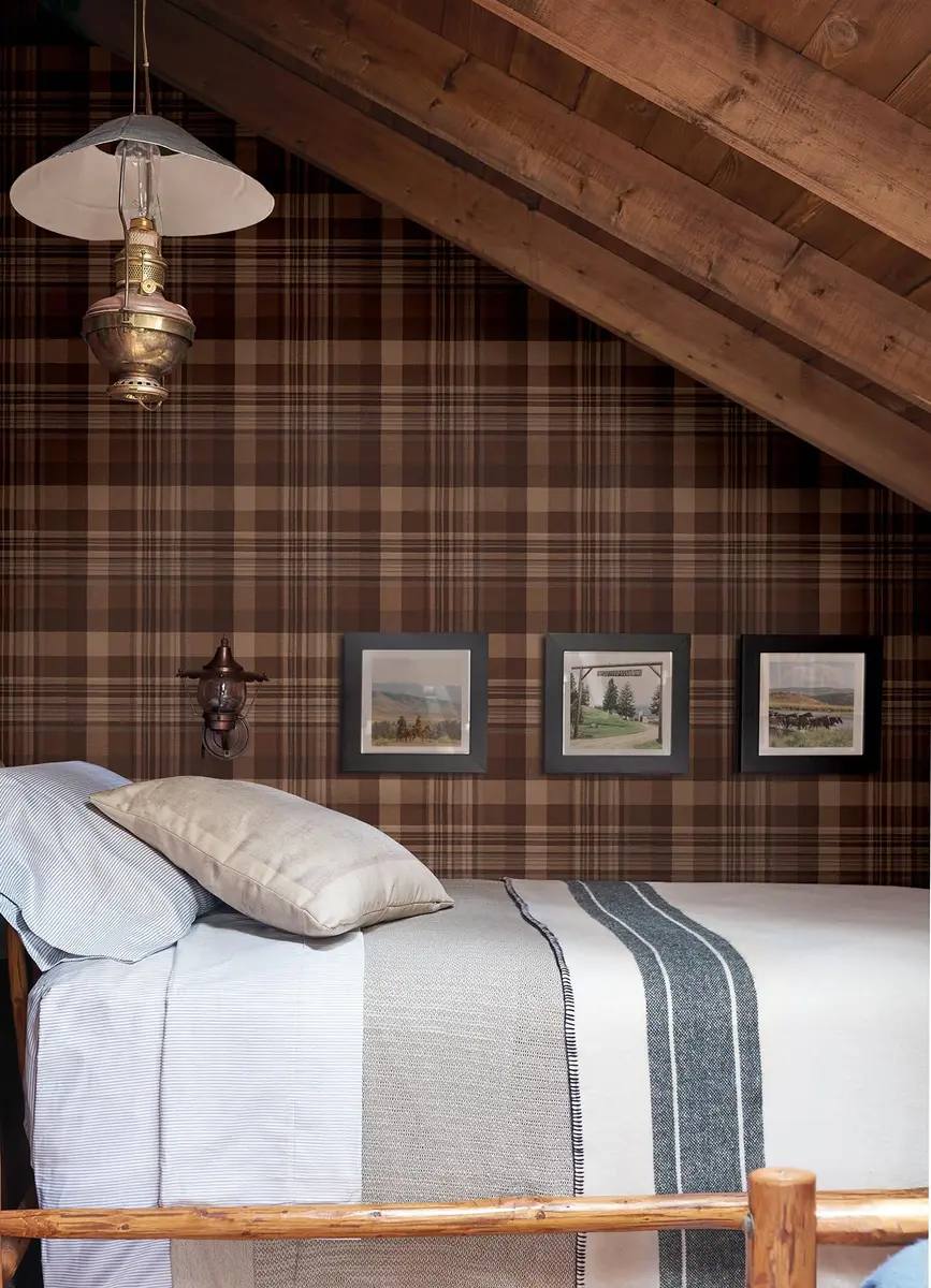 Yellowstone Dutton Plaid Rust Wallpaper 20.5" x 33ft | Durable Prepasted Non-Woven Design - view 3