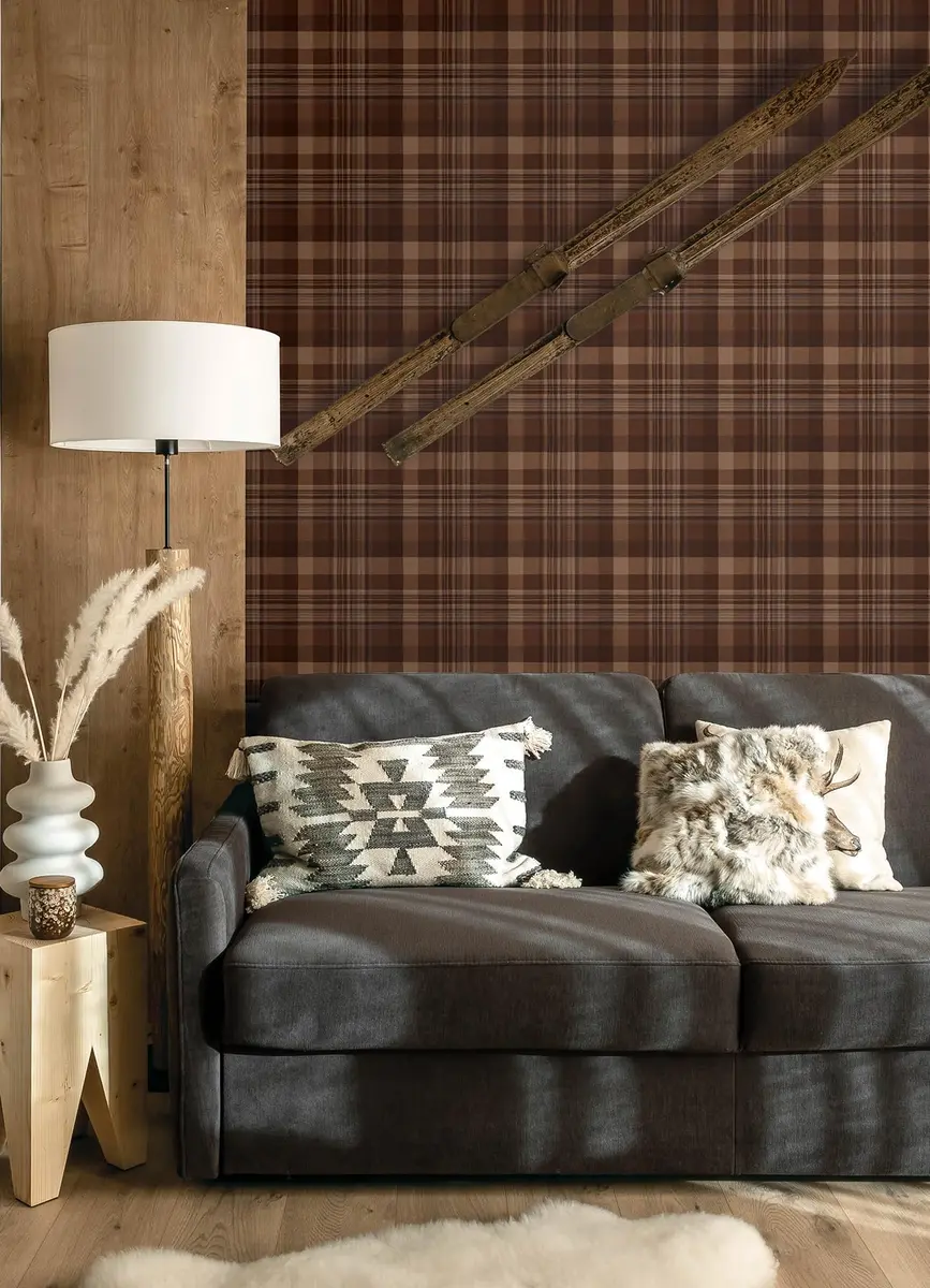 Yellowstone Dutton Plaid Rust Wallpaper 20.5" x 33ft | Durable Prepasted Non-Woven Design - view 4