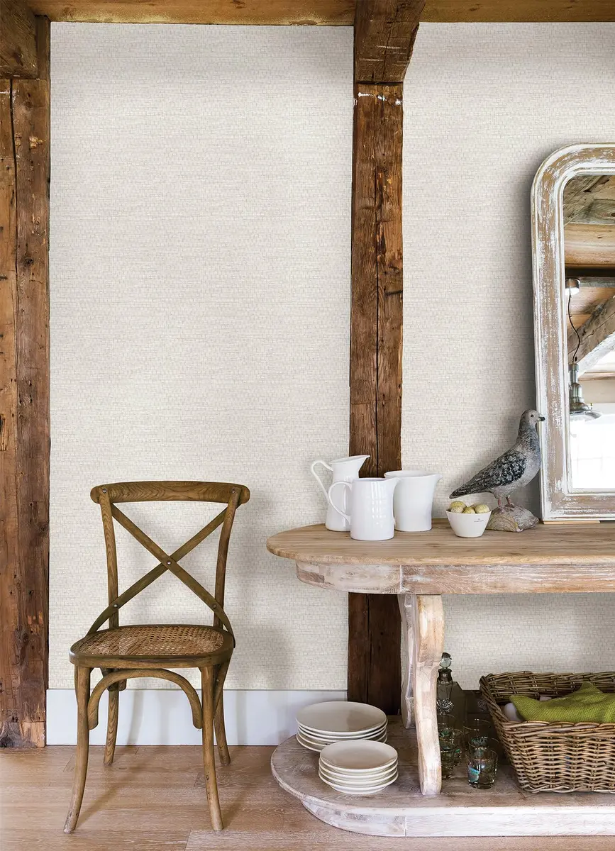 Yellowstone Plaited Grass White Wallpaper 20.5" x 33ft | Textured Basketweave Design - view 3