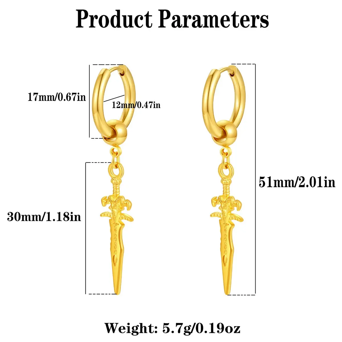 Hebelee Small Hoop Earrings for Women Men | Stainless Steel Drop & Dangle Jewelry (52mm) - view 5