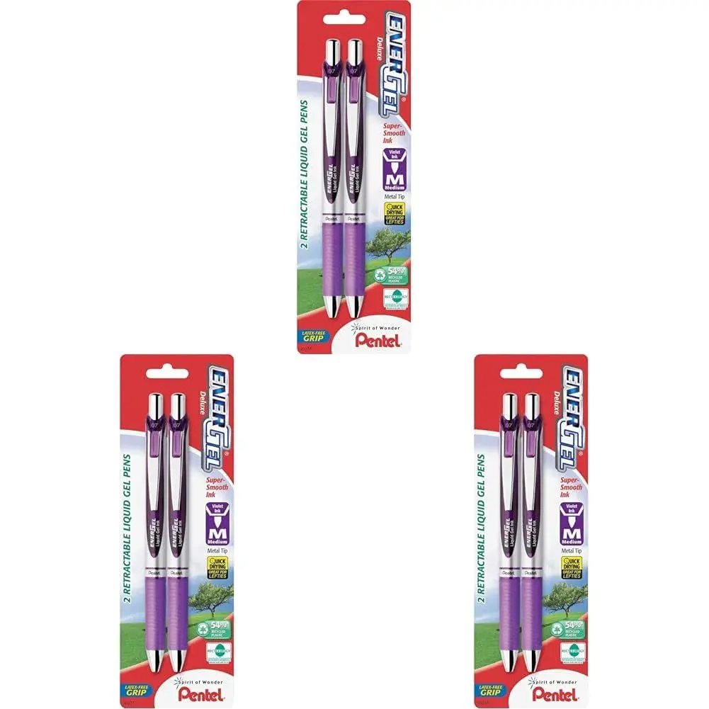 Pentel EnerGel Deluxe RTX Retractable Gel Pens, 0.7mm Medium Tip, Violet Ink, 6 Pack (2 Pens x 3 Packs) | Smooth Writing, Fast-Drying - main product image