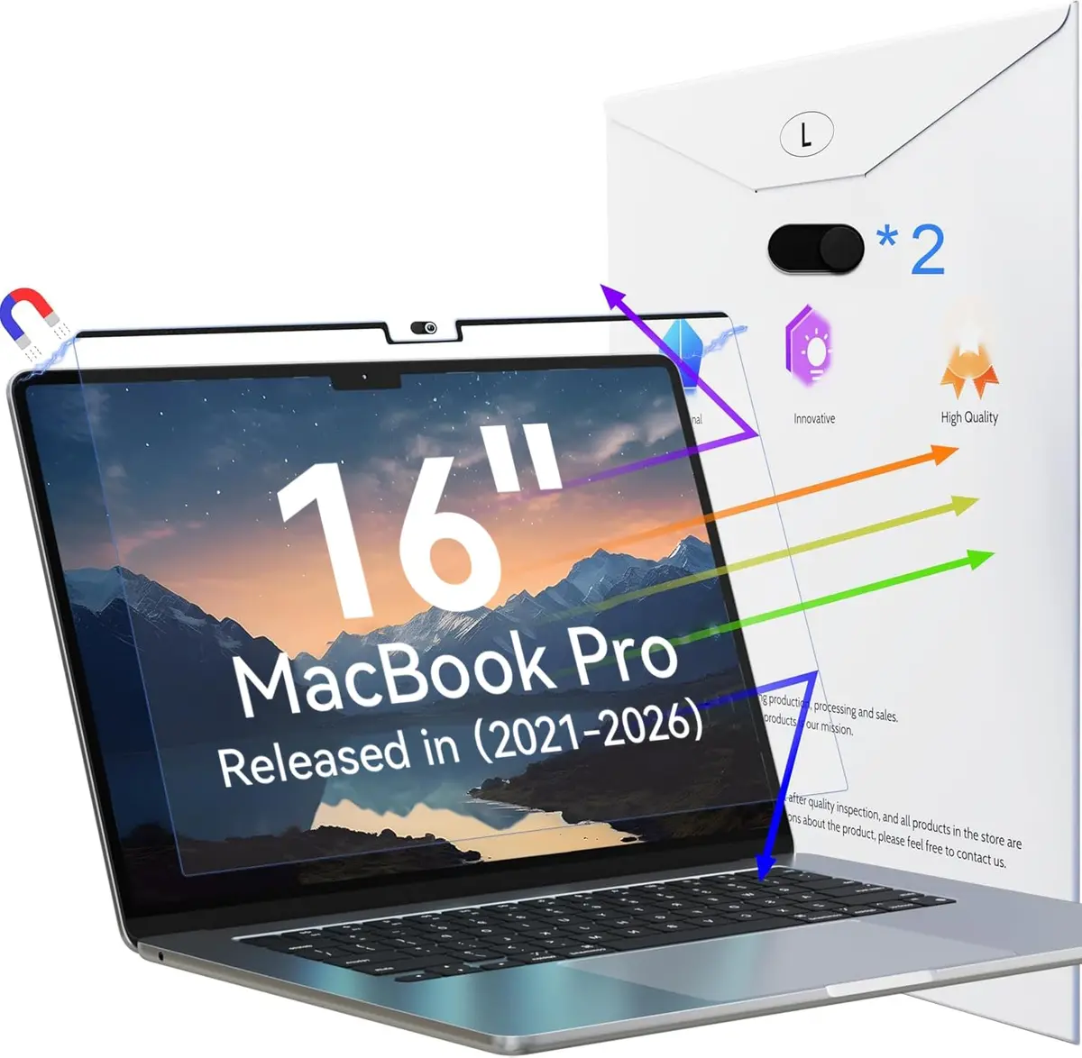 Peslv Magnetic Anti Blue Light Screen Protector for MacBook Pro 16 Inch (2021-2026, M1-M5 Chips) | Blue Light Filter, Eye Protection, Matte Finish - main product image