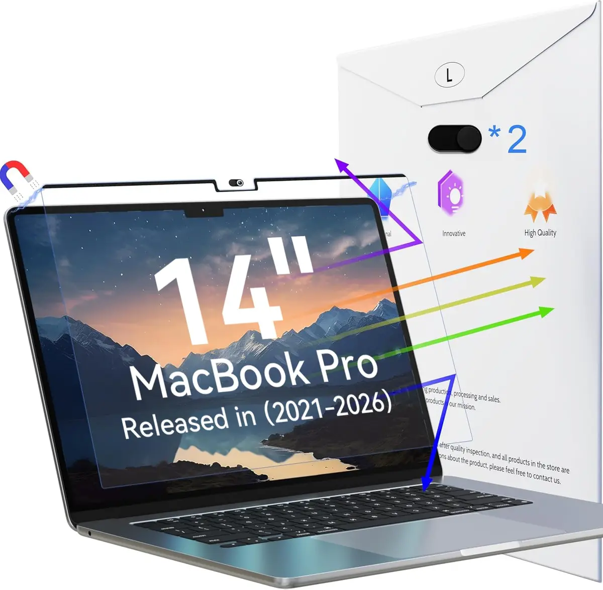 Peslv Magnetic Screen Protector for MacBook Pro 14 Inch | Blue Light & Glare Filter (14.2") - main product image