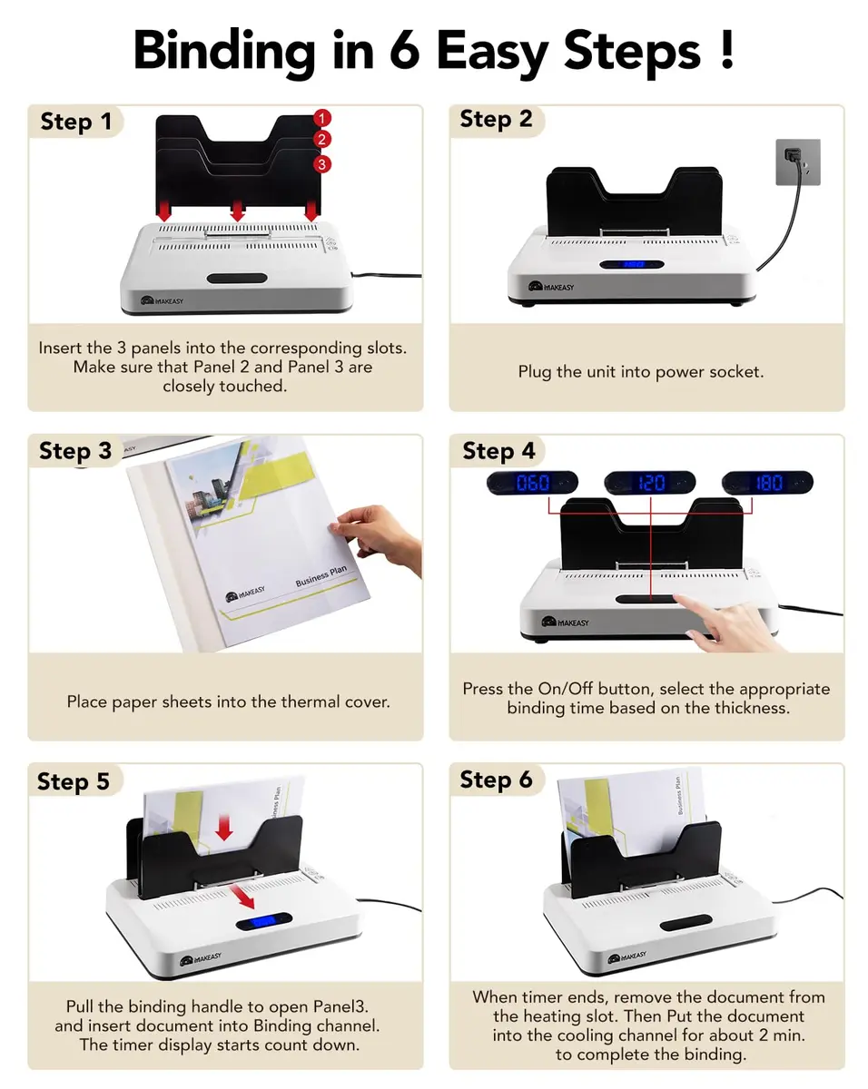 MAKEASY Thermal Binding Machine 500 Sheets | Digital Touch Panel, Air Cooling, 10 Covers - view 7