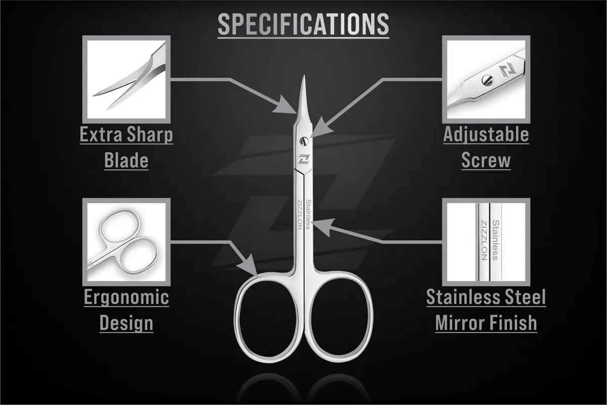 ZIZZLON Professional Cuticle Scissors Extra Fine Curved Pointed Tip 1.5cm (0.59in) | Surgical Grade Stainless Steel - view 5