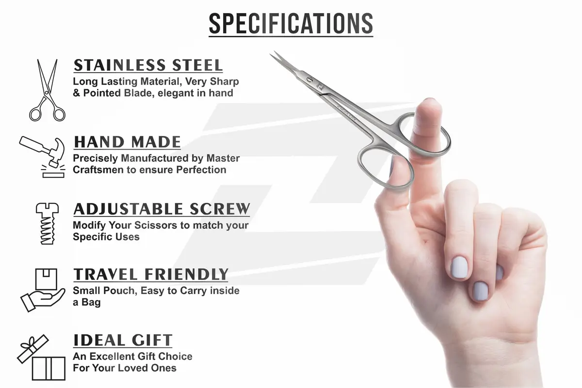 ZIZZLON Professional Cuticle Scissors Extra Fine Curved Pointed Tip 1.5cm (0.59in) | Surgical Grade Stainless Steel - view 6