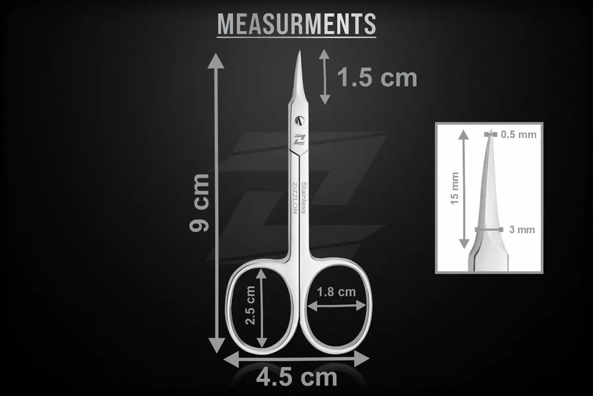 ZIZZLON Professional Cuticle Scissors Extra Fine Curved Pointed Tip 1.5cm (0.59in) | Surgical Grade Stainless Steel - view 7