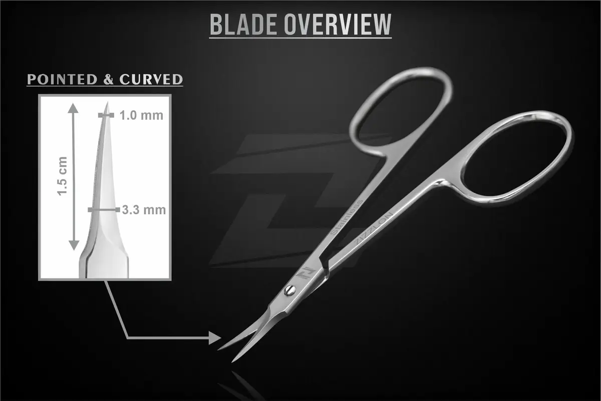 ZIZZLON Professional Cuticle Scissors Extra Fine Curved Pointed Tip 1.5cm (0.59in) | Surgical Grade Stainless Steel - view 4