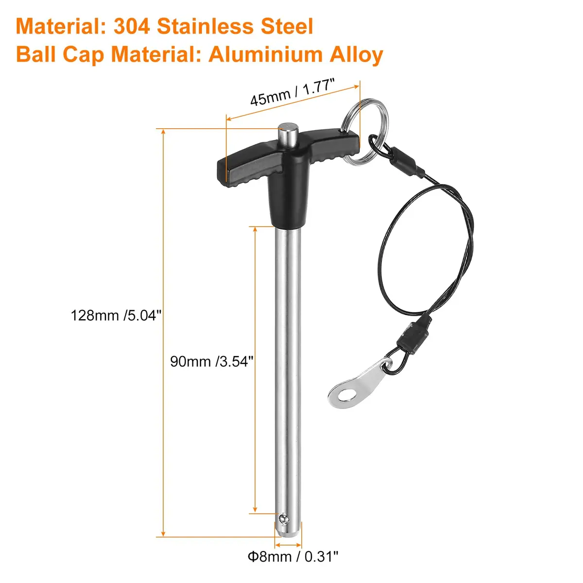 uxcell T Handle Lock Pins 8mm x 90mm Stainless Steel | Quick-Release Fastener for Industrial & Scientific Use - view 2