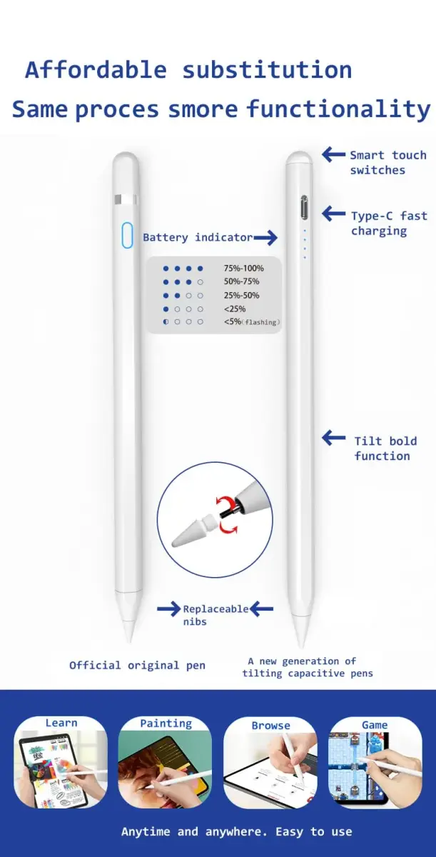 Rgar Stylus Pen for Samsung Galaxy Tab A11+/A11/A9+/A9/A8/A7 Tablets, iOS/Android/Windows Compatible, White | Plug-and-Play Digital Pencil with 1.5mm Nib - view 3