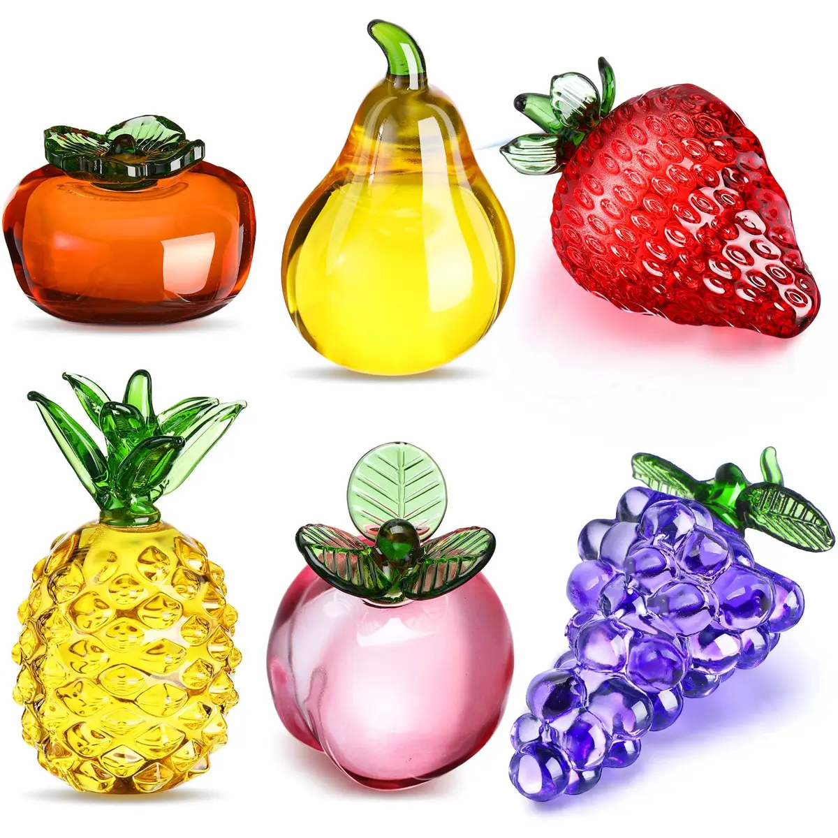 Reallnaive 6 Pcs Glass Fruit Decor Figurines | Hand Blown Crystal Art for Home & Gift - main product image