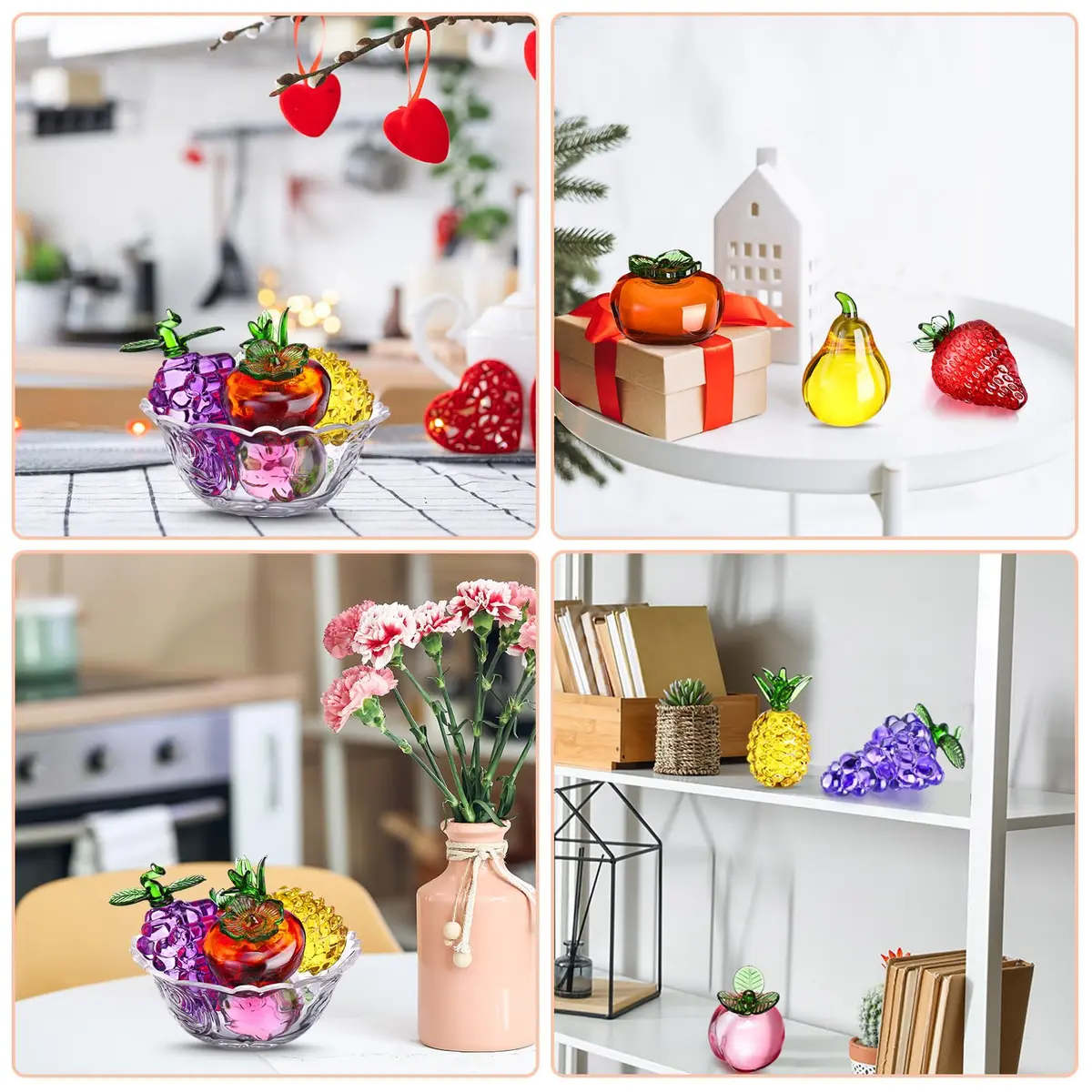 Reallnaive 6 Pcs Glass Fruit Decor Figurines | Hand Blown Crystal Art for Home & Gift - view 5