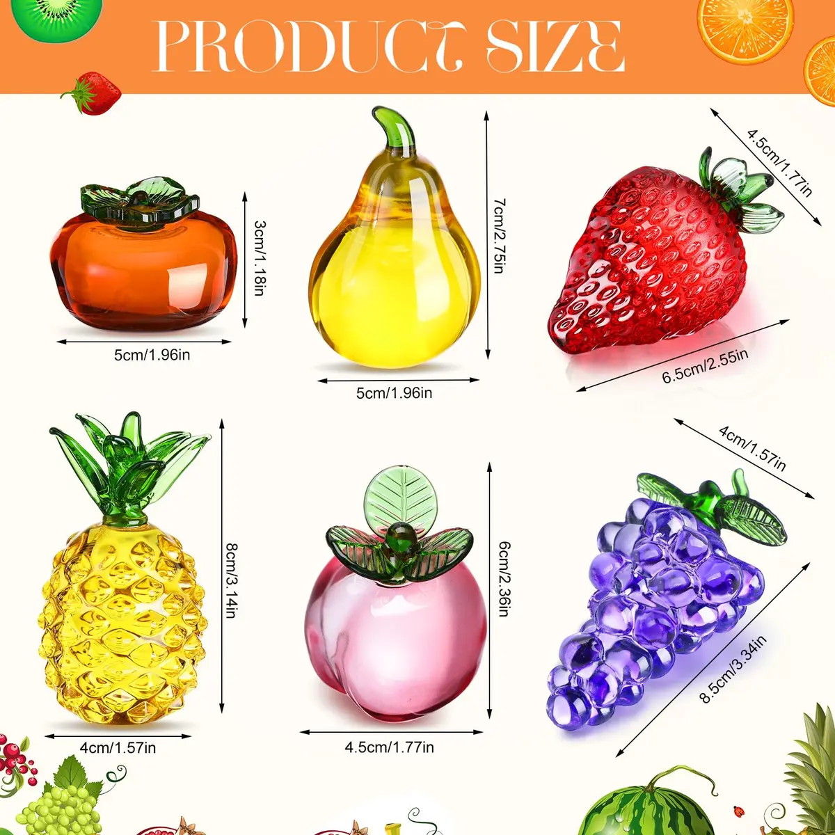 Reallnaive 6 Pcs Glass Fruit Decor Figurines | Hand Blown Crystal Art for Home & Gift - view 2