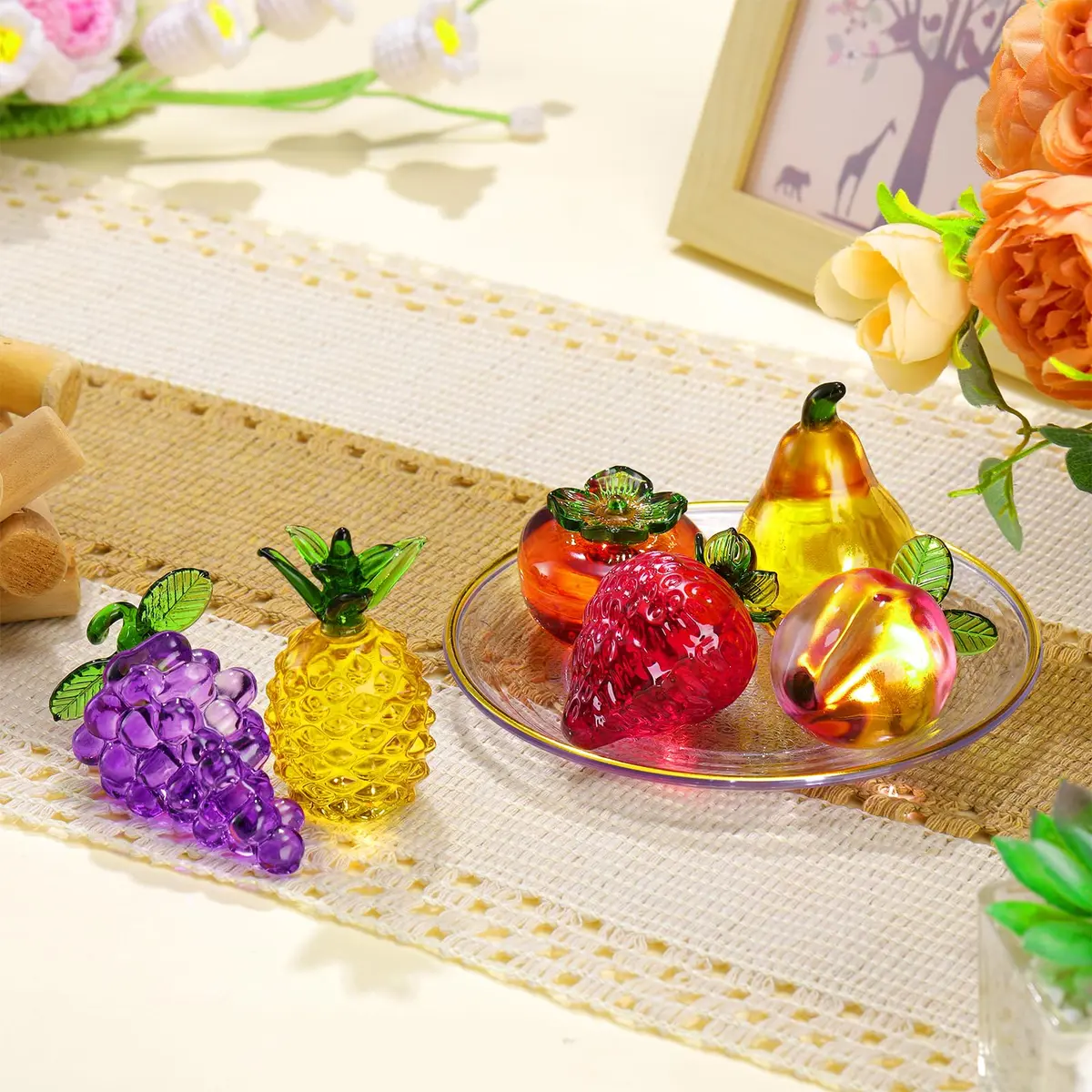 Reallnaive 6 Pcs Glass Fruit Decor Figurines | Hand Blown Crystal Art for Home & Gift - view 3