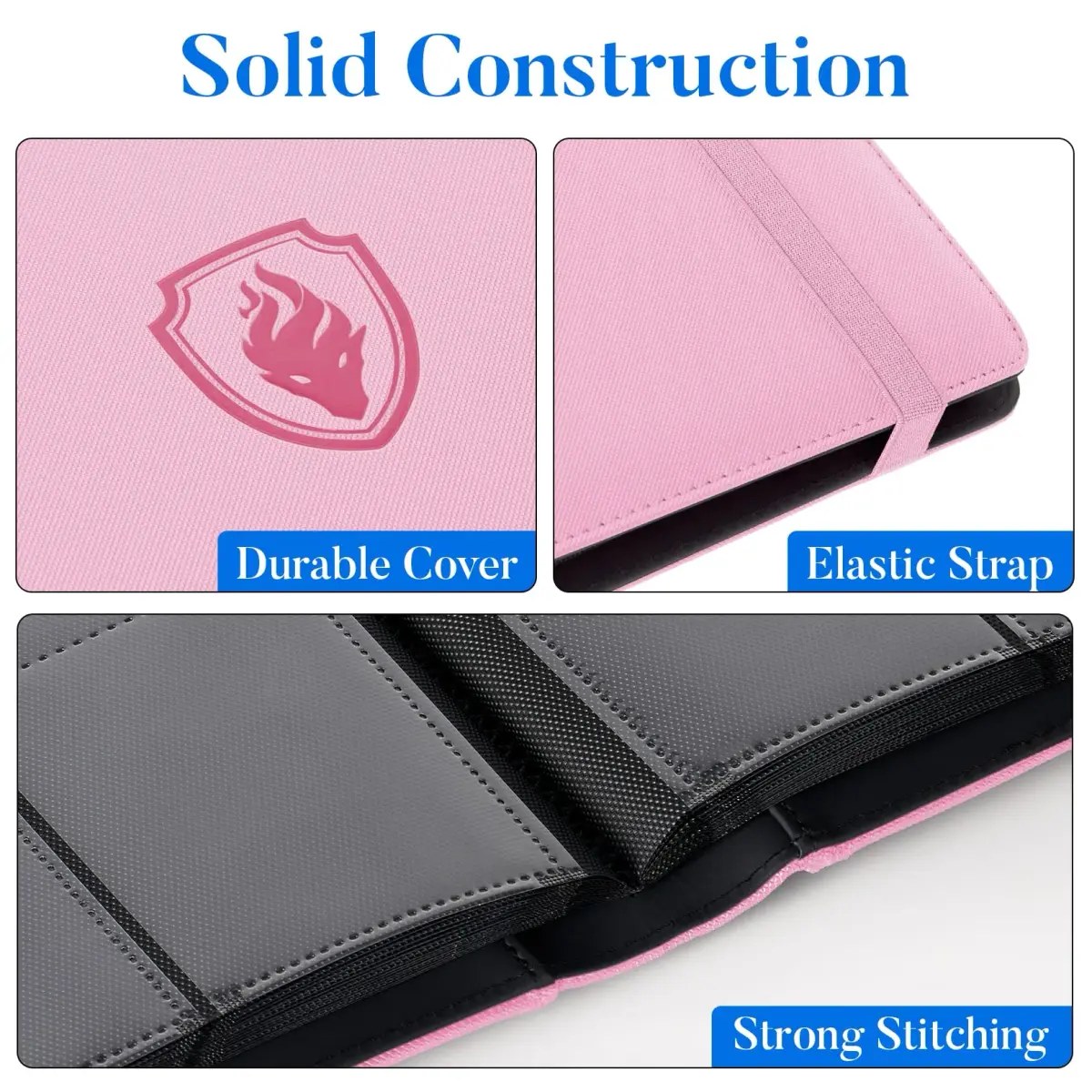Fabmaker 9 Pocket Card Binder for 360 Cards, Pink | Archival Safe Trading Card Album with PU Cover - view 2