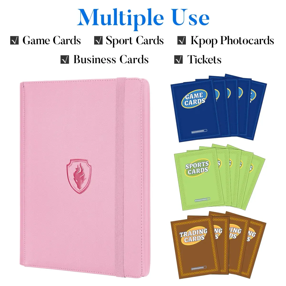 Fabmaker 9 Pocket Card Binder for 360 Cards, Pink | Archival Safe Trading Card Album with PU Cover - view 3