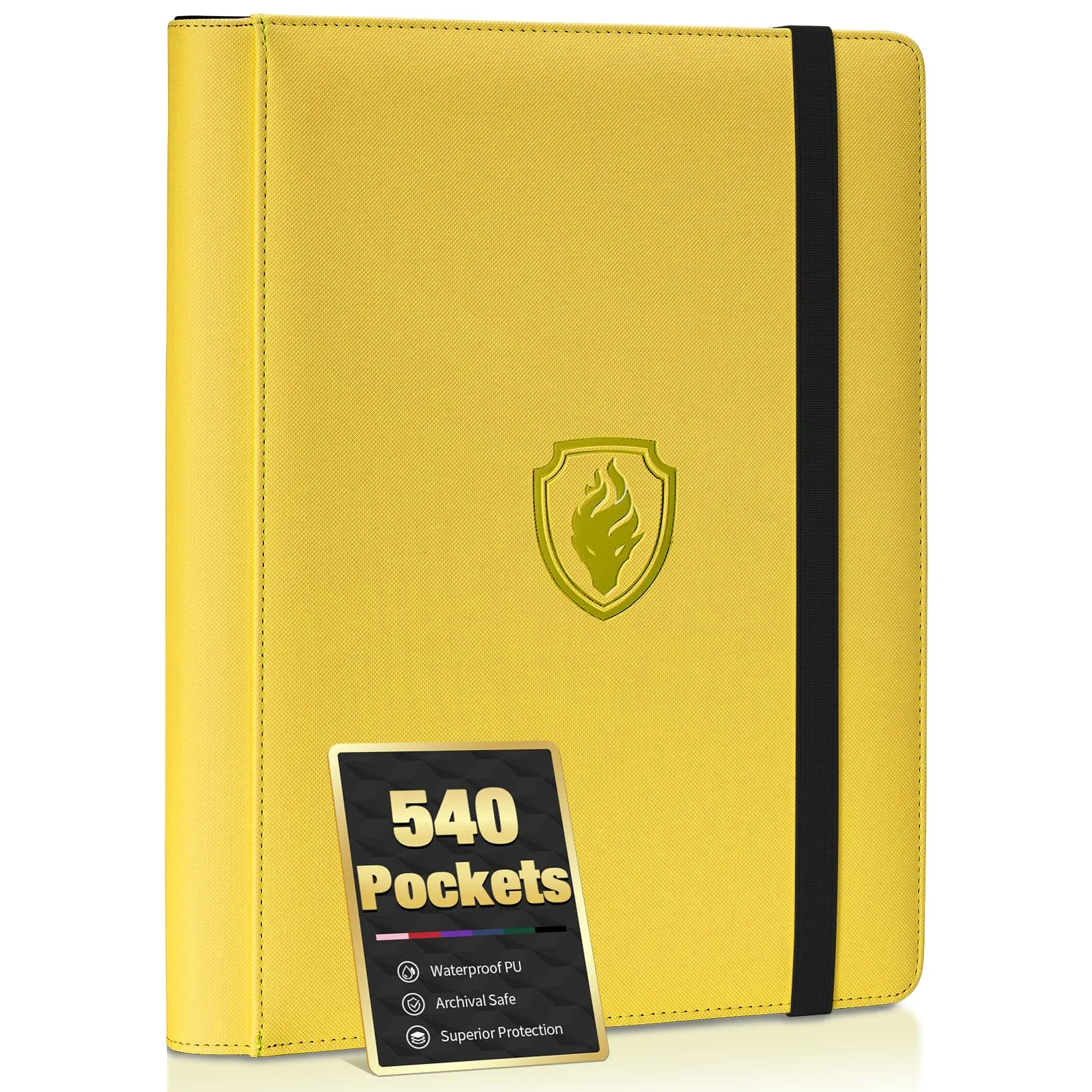 Fabmaker Premium 9 Pocket Card Binder, 540 Card Capacity, Yellow | Archival Safe & Padded Protection - main product image