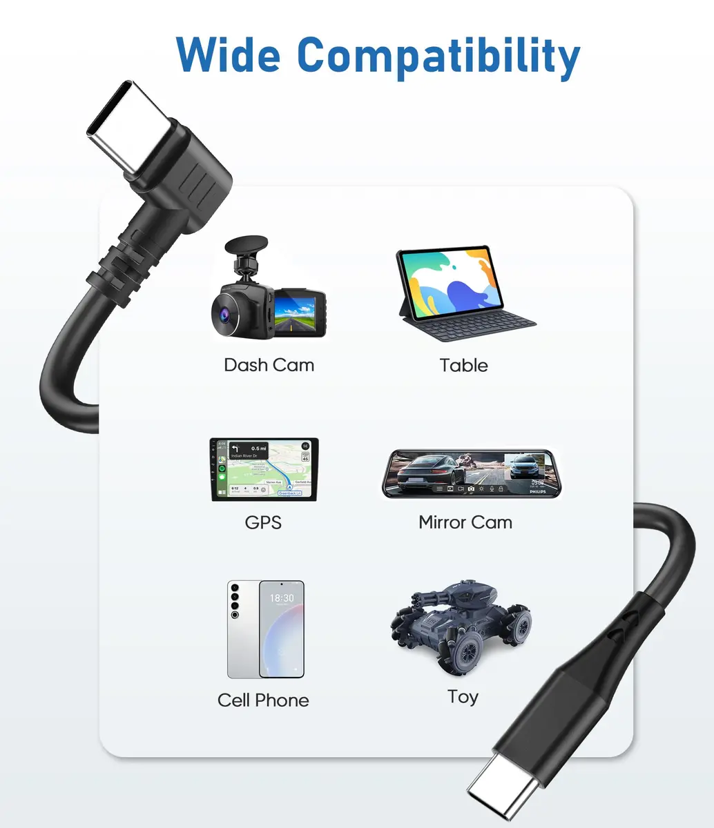 Gonifeto USB C to USB C Dash Cam Power Cord, 3Ft | Thick Copper Shielding & 90° Angle - view 7