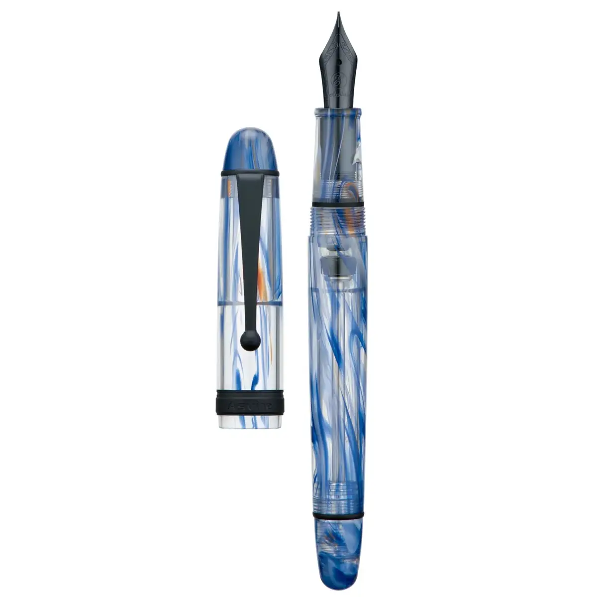 Asvine V126 Vacuum Filling Fountain Pen Extra Fine Nib, Blue Swirl Acrylic, 148mm (5.8in) | Smooth Ink Flow for Daily Writing - main product image