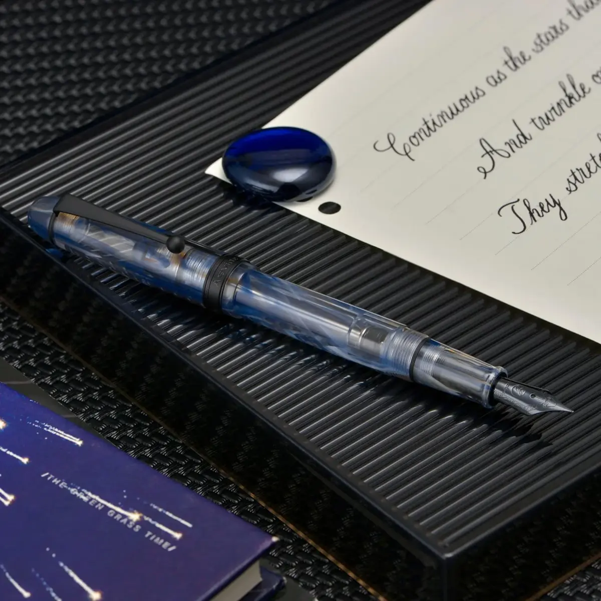 Asvine V126 Vacuum Filling Fountain Pen Extra Fine Nib, Blue Swirl Acrylic, 148mm (5.8in) | Smooth Ink Flow for Daily Writing - view 6