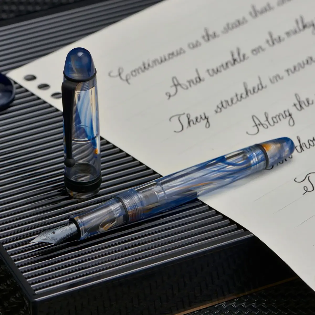 Asvine V126 Vacuum Filling Fountain Pen Extra Fine Nib, Blue Swirl Acrylic, 148mm (5.8in) | Smooth Ink Flow for Daily Writing - view 7