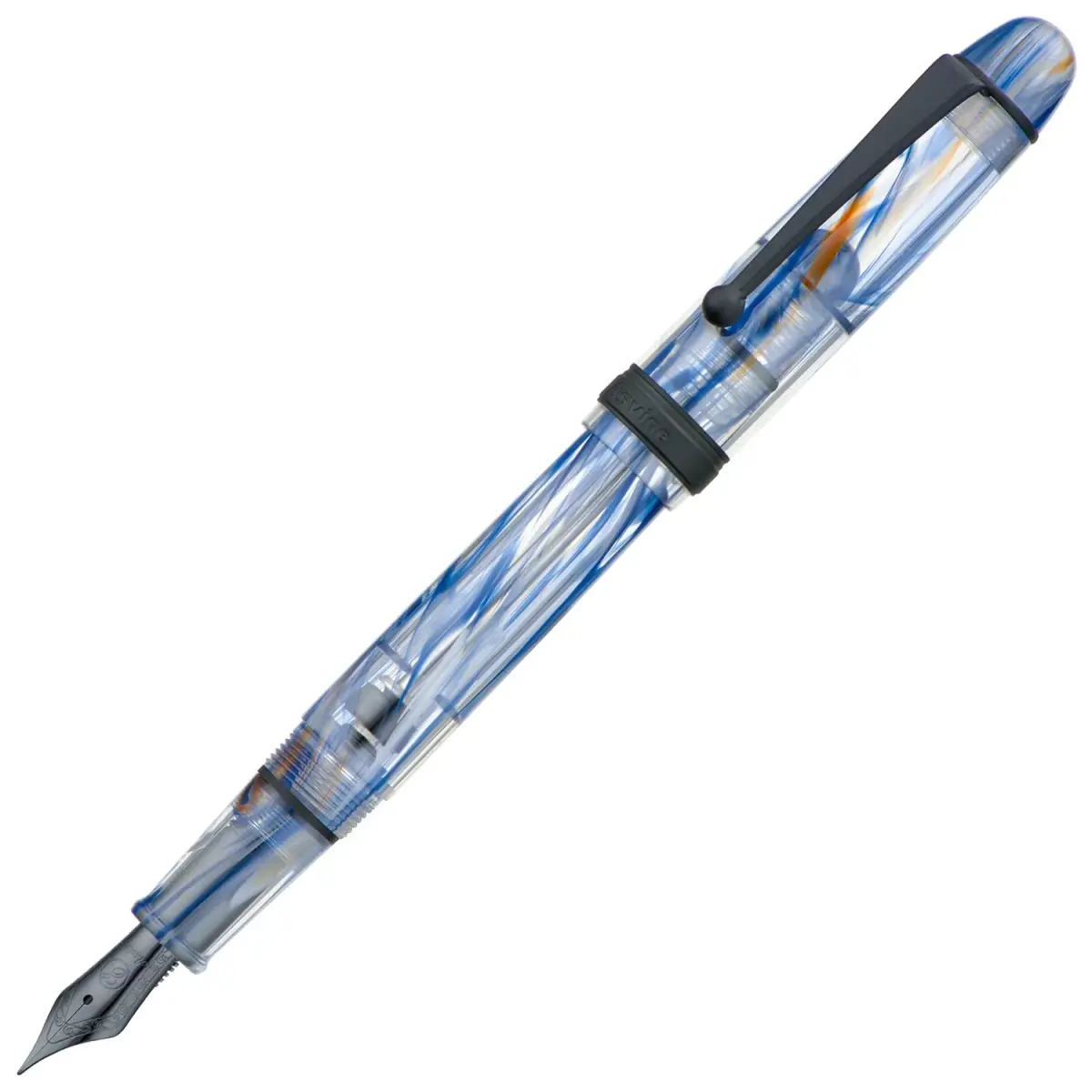 Asvine V126 Vacuum Filling Fountain Pen Extra Fine Nib, Blue Swirl Acrylic, 148mm (5.8in) | Smooth Ink Flow for Daily Writing - view 3