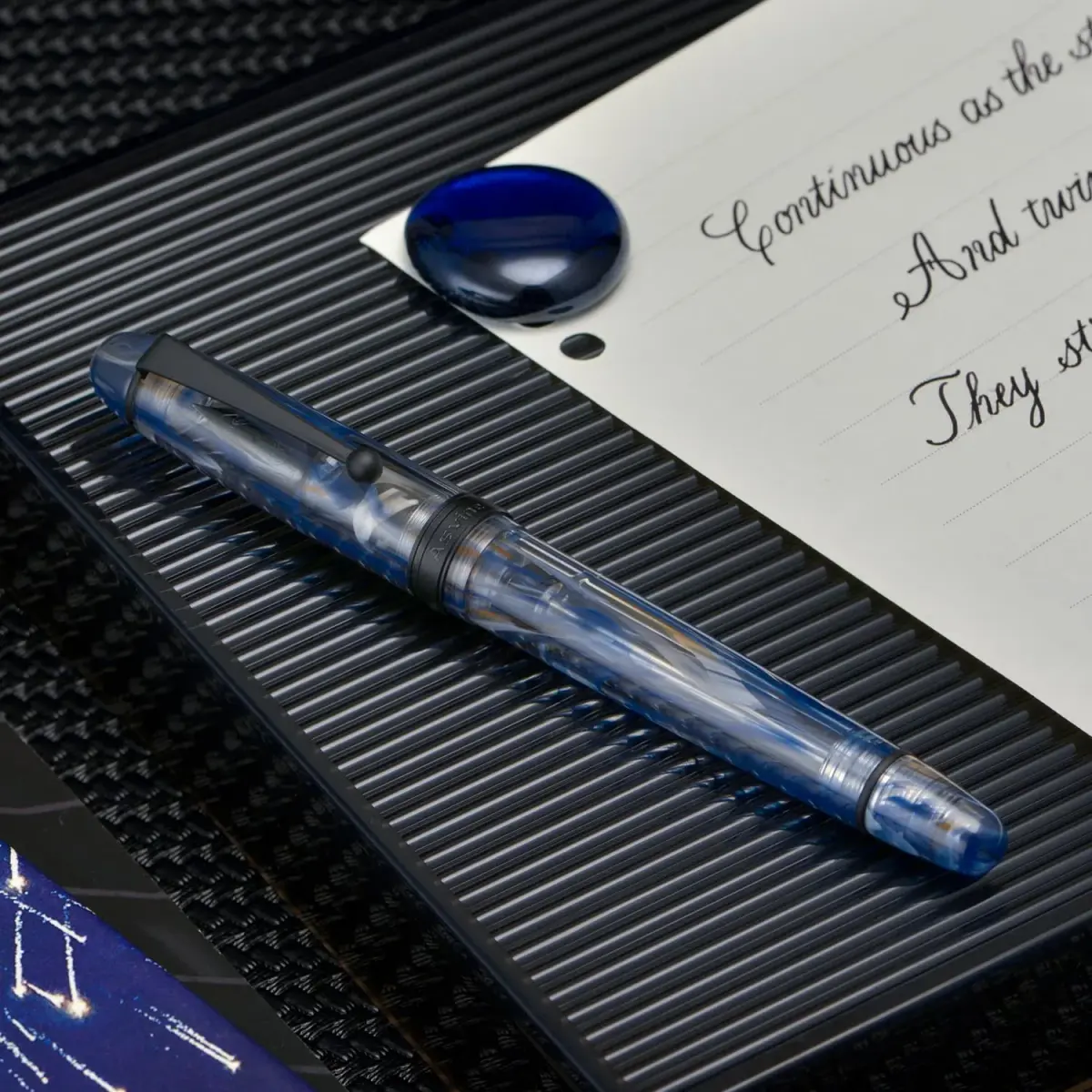 Asvine V126 Vacuum Filling Fountain Pen Extra Fine Nib, Blue Swirl Acrylic, 148mm (5.8in) | Smooth Ink Flow for Daily Writing - view 4