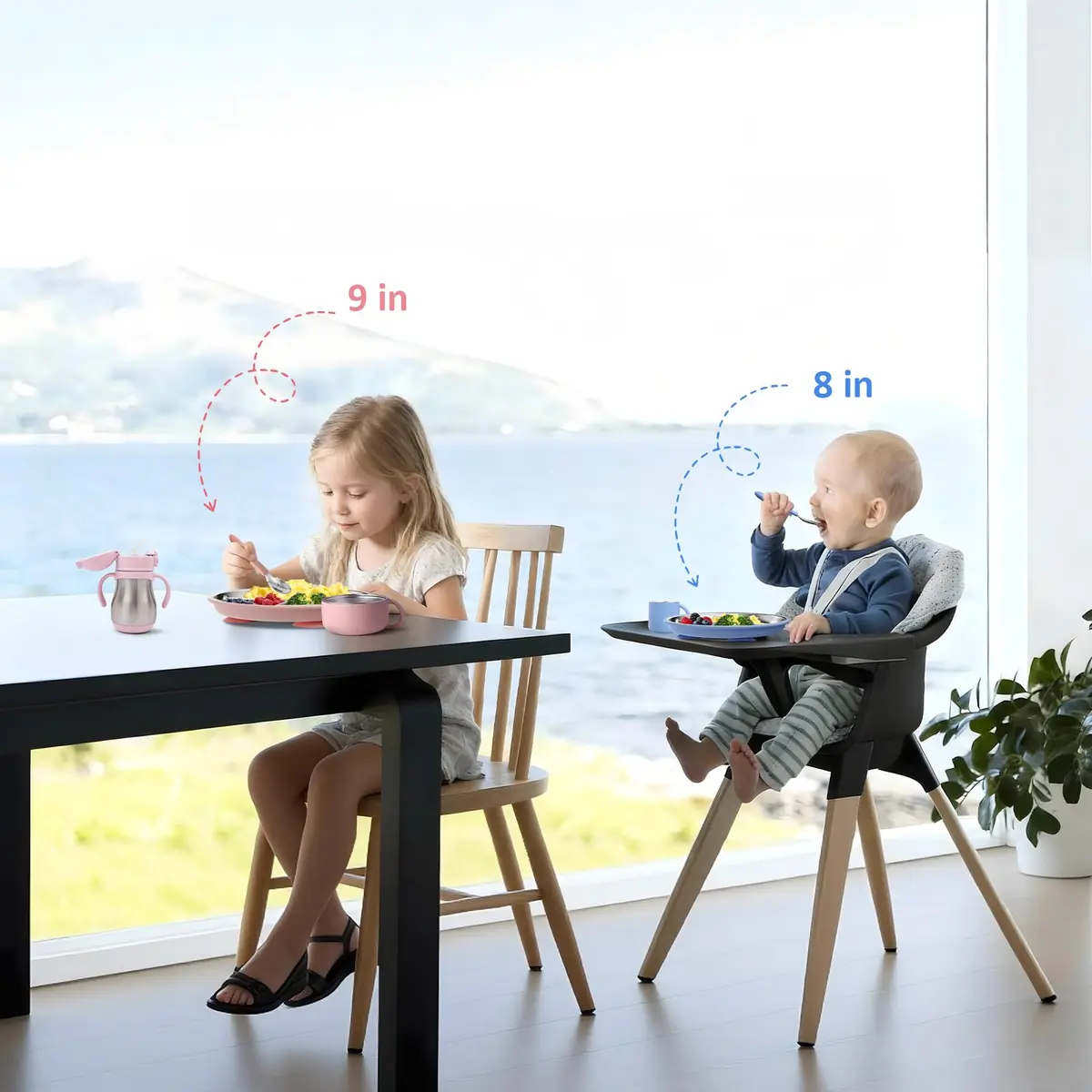 Bakpoco Stainless Steel Toddler Plate with Suction, 9” Divided | BPA-Free & Unbreakable, Non Slip, 2-Pack, Blue & Gray - view 8