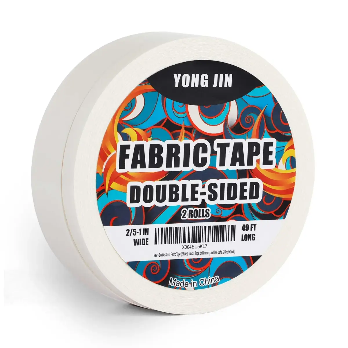 YONGJIN Double-Sided Fabric Tape 2 Rolls: 2/5 inch x 49ft & 1 inch x 49ft | No-Sew Hemming & Crafting - main product image